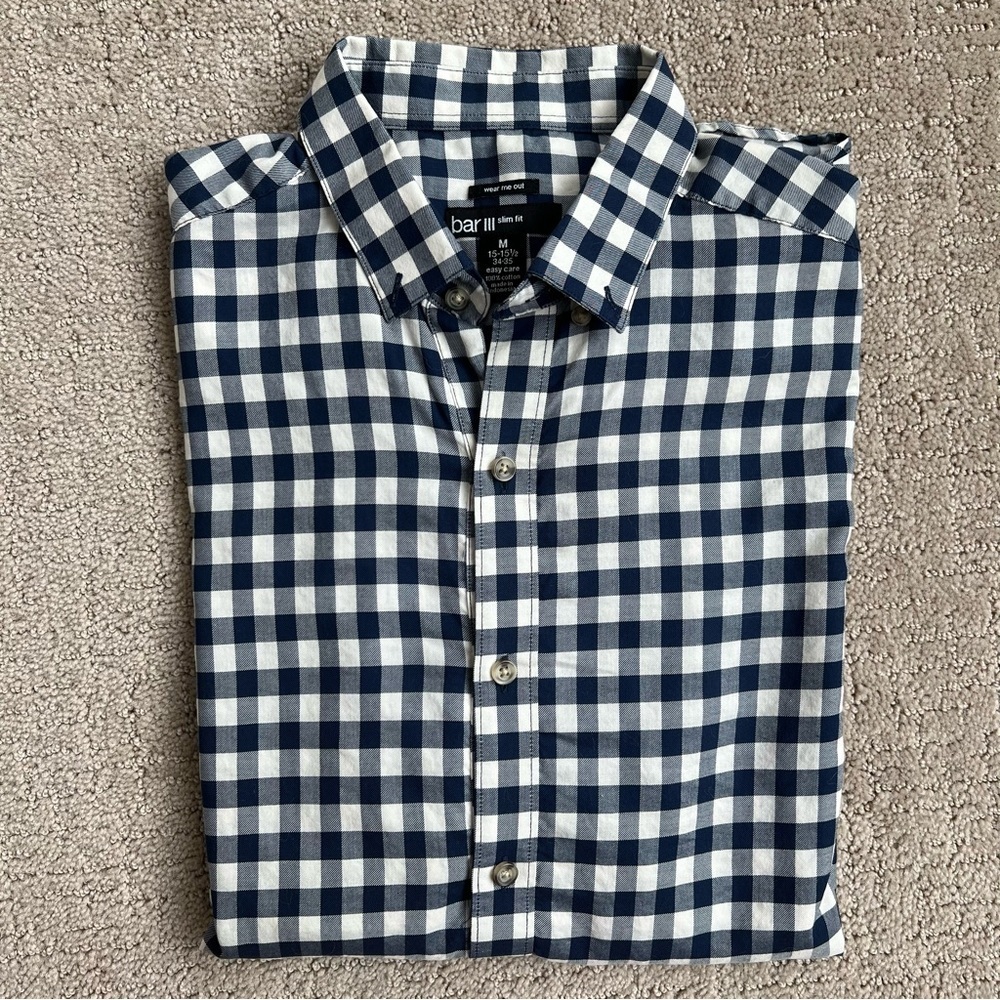 Navy and White Gingham Button Down Shirt - Picture 9 of 9